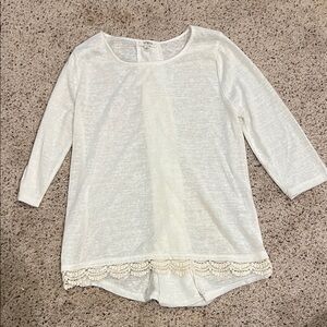 Umgee Cream Crochet-Hem 3/4 Sleeve Top